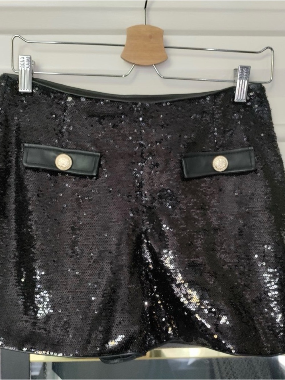 Generation Love Black Sequin Shorts with Gold Buttons